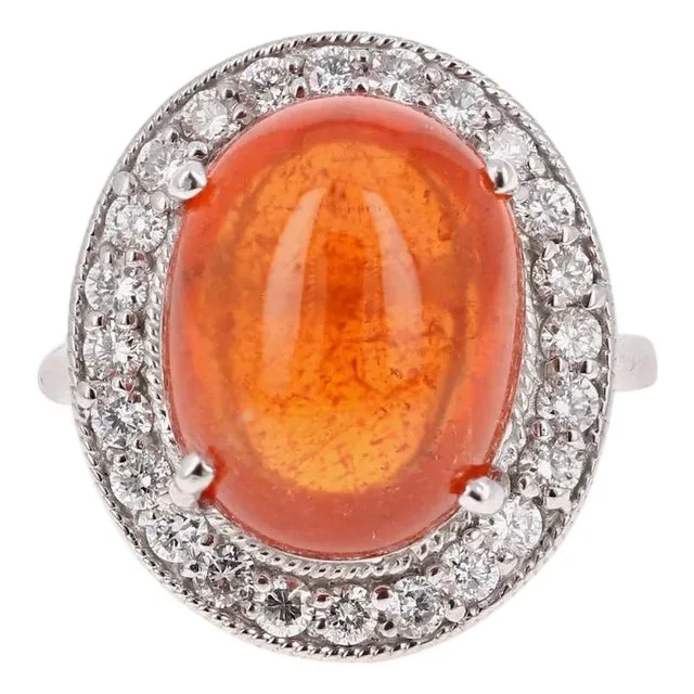 17.11 Carat Mandarin Garnet Diamond White Gold Cocktail Ring, Size 7