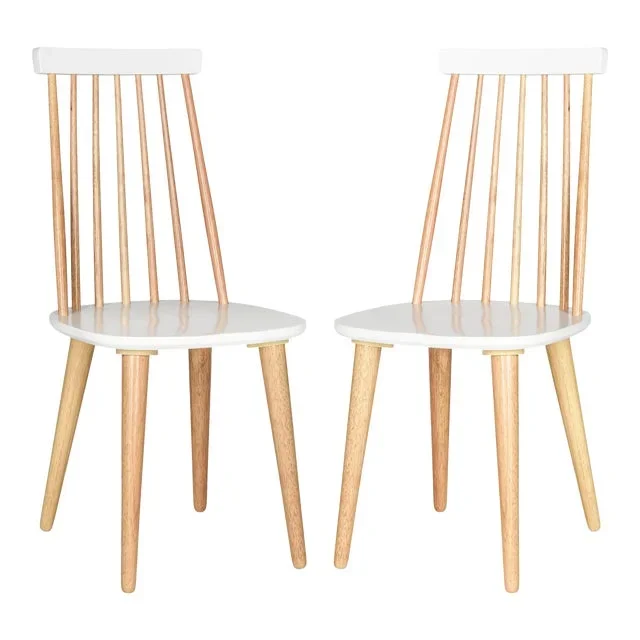 17”H Spindle Side Chair , Natural & White – a Pair