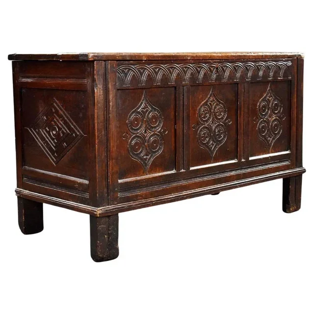 17th Century Carved Oak Coffer, 1680s