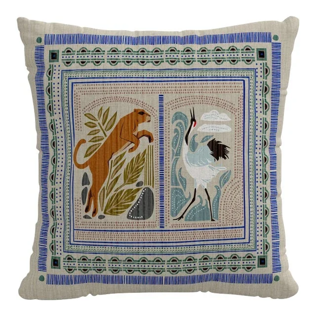 18″ Pillow with Feather Insert in Fauna Blue