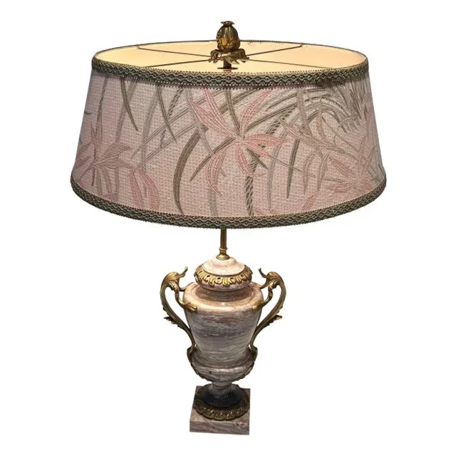 1850 Large Louis Xv Style Lamp in Marble and Decorated With Decorative Bronze