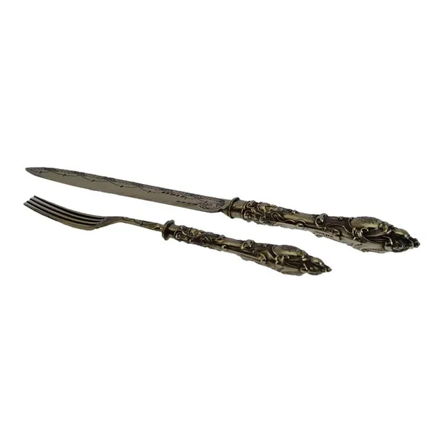 1872 Antiques Sterling Gilt Carving Set in Their Original Case- Set of 2