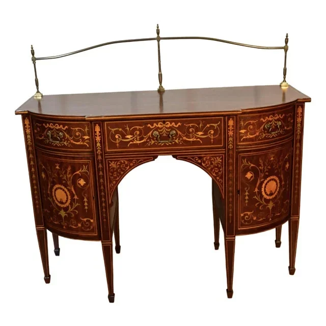 1890s Antique English Sheraton Mahogany Inlaid Server / Buffet