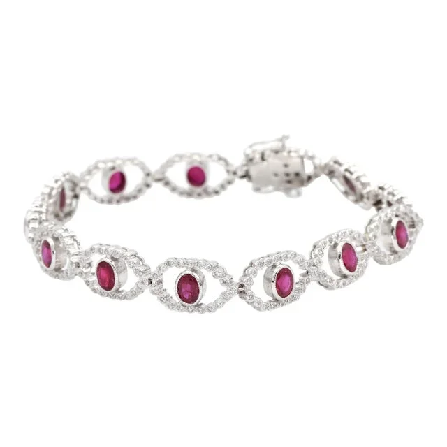 18k (750) White Gold Natural Ruby and Diamond Milgrain Bracelet