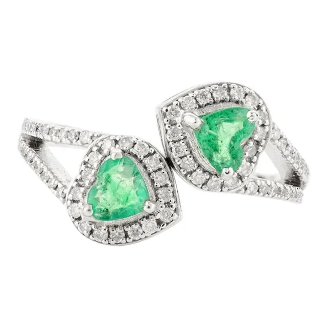 18k Authentic Heart Cut Emerald Wrap Around Finger Ring Size 6