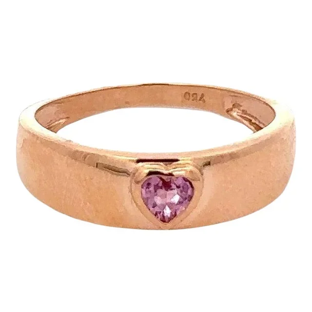 18k Rose Gold Signet Ring Heart Cut Pink Sapphire Ring Size 7