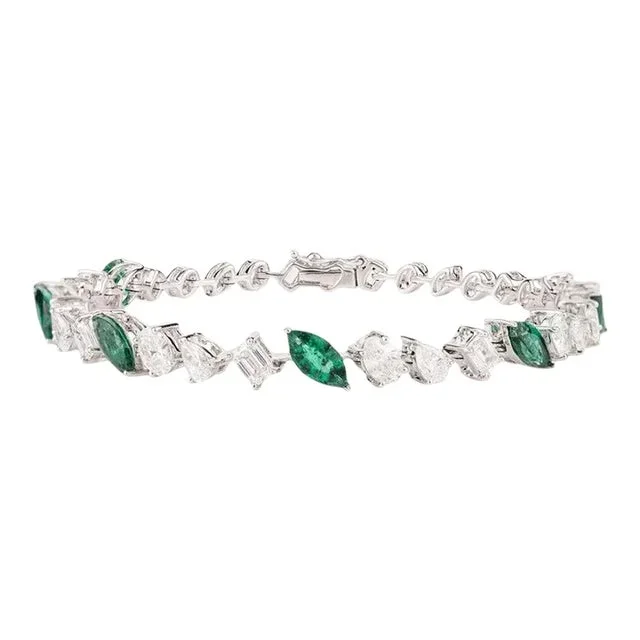 18k White Gold Emerald and Diamond Tennis Bracelet