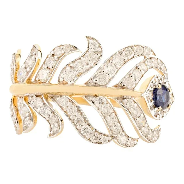18k Yellow Gold Miracle Feather Diamond Ring Size 6