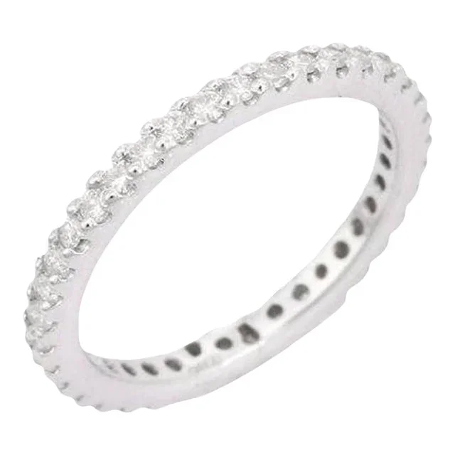 18kt Solid White Gold Stackable Diamond Eternity Engagement Band Size 8