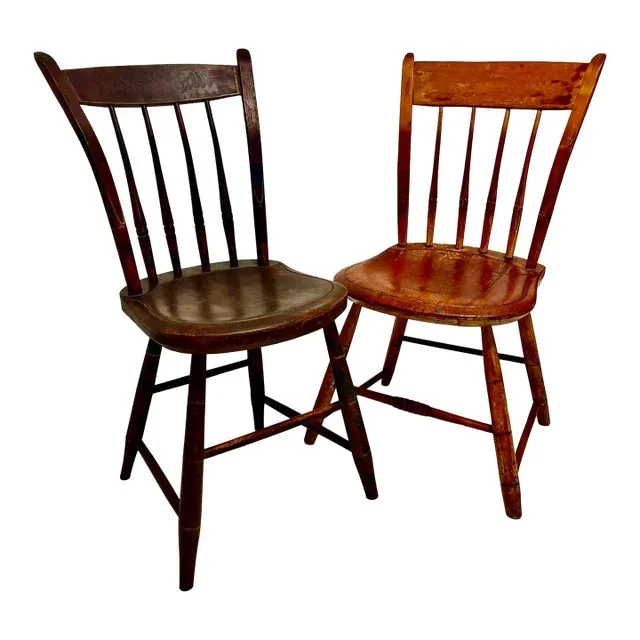 18th C. American Windsor Chairs, Stenciled, a Pair