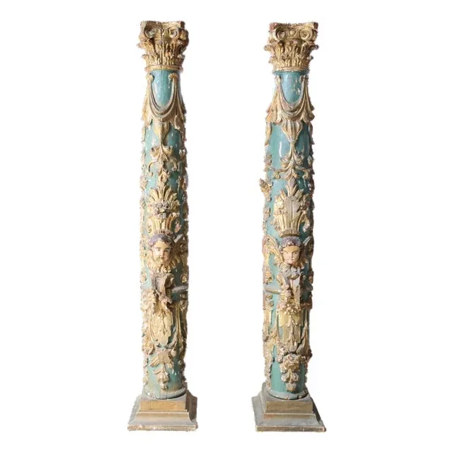 18th Century Painted and Parcel Gilt Columns – Set of 2