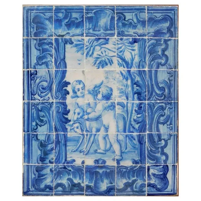 18th Century Portuguese Tiles Panel with Angels Decor