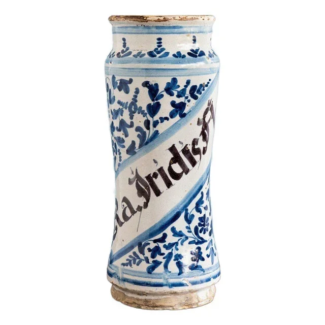 18th Century Spanish Blue & White Albarello Jar