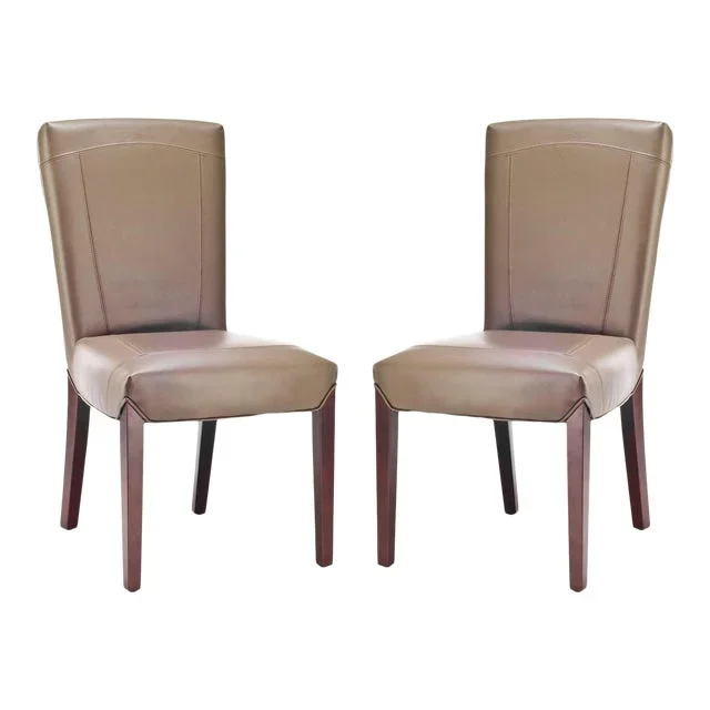 19”H Leather Side Chair , Clay & Cherry Mahogany – a Pair