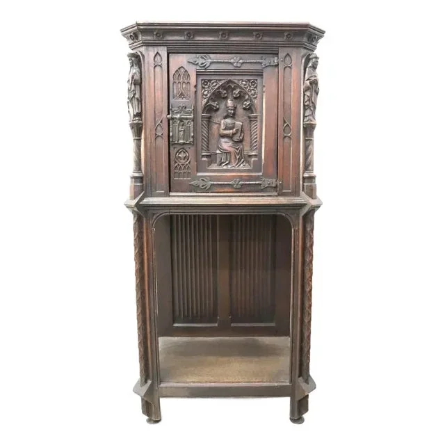 1900s Antique Gothic One Door Cupboard