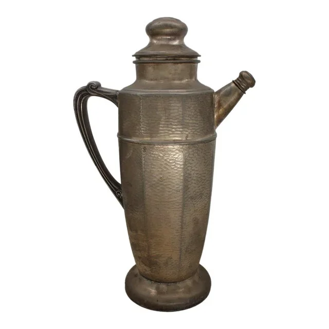 1900s Antique Metal Cocktail Server With Hammered Details
