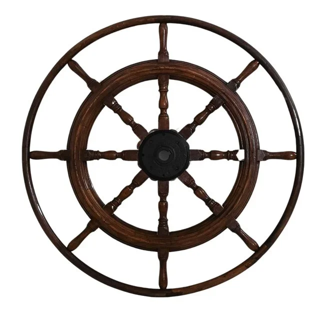 1900s French Wooden Ship Steering Wheel