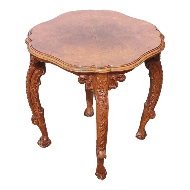 1900s Hand Carved Walnut Inlay Side/End Table