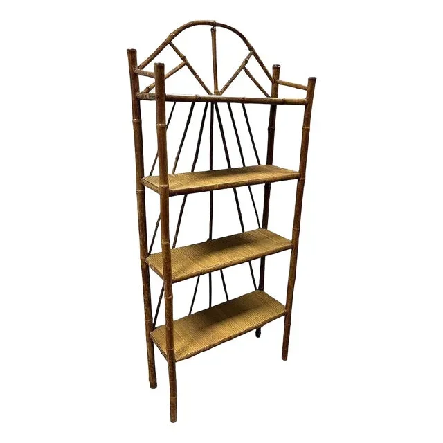 1900s Late Victorian Aesthetic Movement Tiger Bamboo & Grass Matt Chippendale Shelf