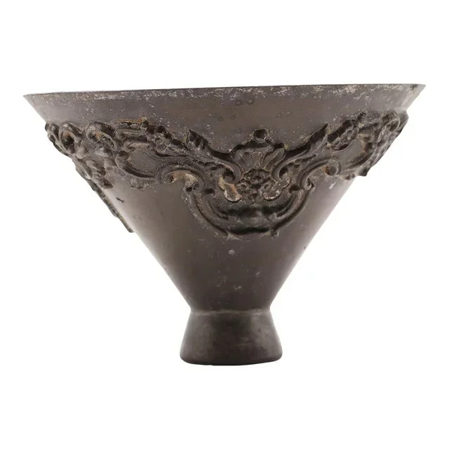 1910s Exquisite French Art Deco Floral Lead Conic Vase