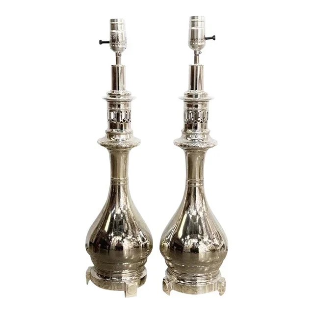 1920 French Silver Plated Table Lamps – a Pair