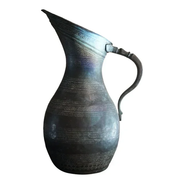 1920s Persian Tin Washed Copper Water Pitcher