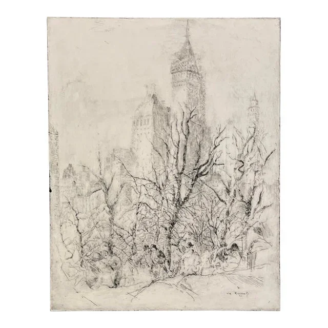 1927 William Meyerowitz Manhattan From the Park Etching