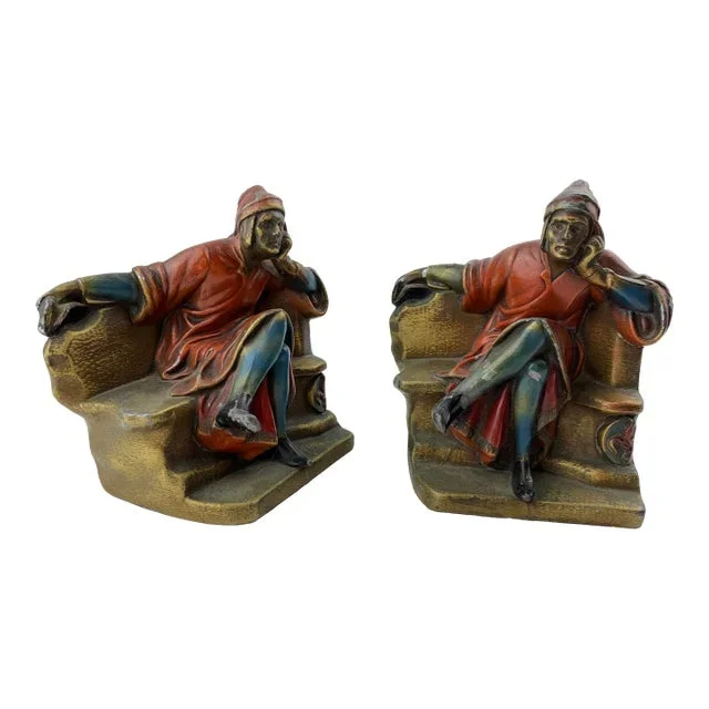 1930s American Cold-Painted Spelter Figural Bookends- a Pair