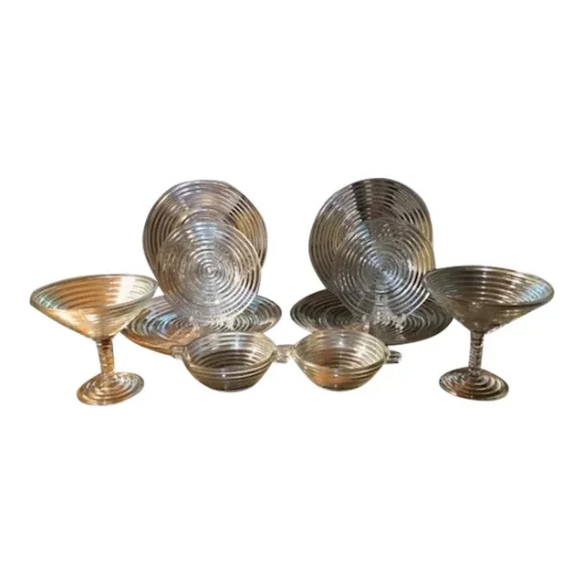 1930s Anchor Hocking Manhattan Glass Clear Dinner Set for 2 Include 2 Martini Glasses- 10 Pieces