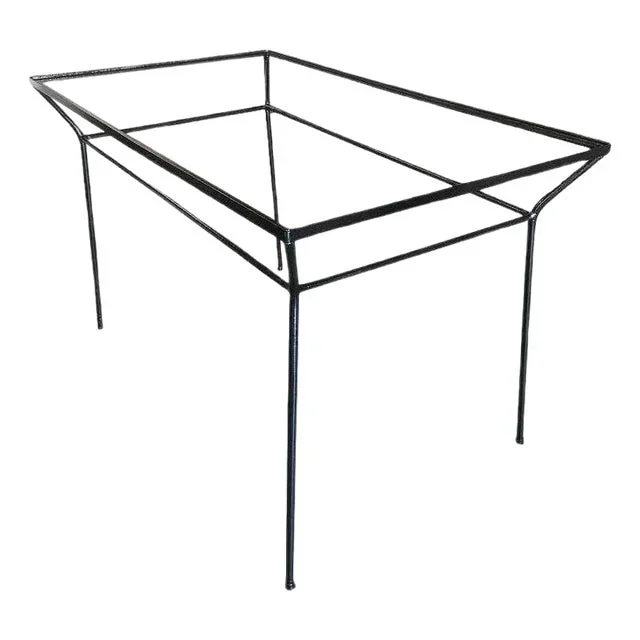 1930s Art Deco Geometric Black Iron Patio/Outdoor Table with Glass Top