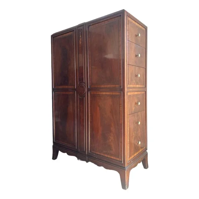 1930s Art Deco Unique Gentleman’s Chest – Mahogany 12 Drawers, Decorative Front
