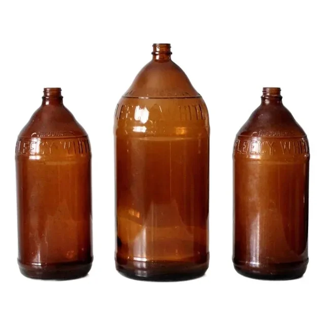 1930s Fleecy White Brown Glass Bottles Set of 3