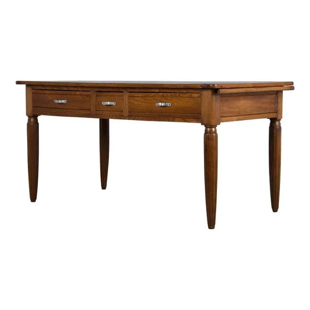 1930s French Art Deco Mixed Wood Farmhouse Table