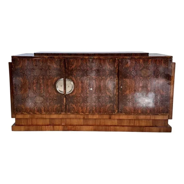 1930s French Art Deco Rosewood and Chrome Credenza Sideboard