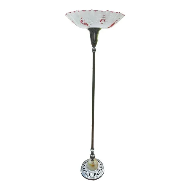 1930s French Mid-Century Modern Asian Torchiere Chrome With Marble and Metal Base