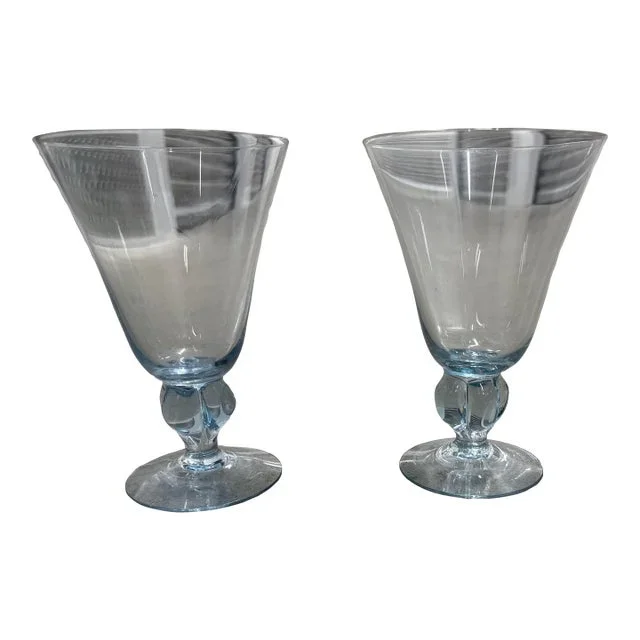 1930s Gulli Ingrid Blue Water Goblets- Set of 2