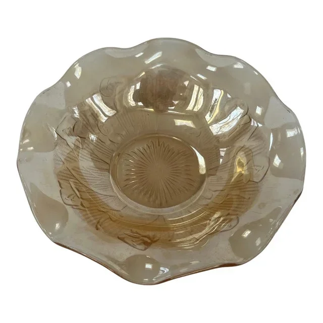 1930s Iris Marigold Depression Glass Serving Bowl
