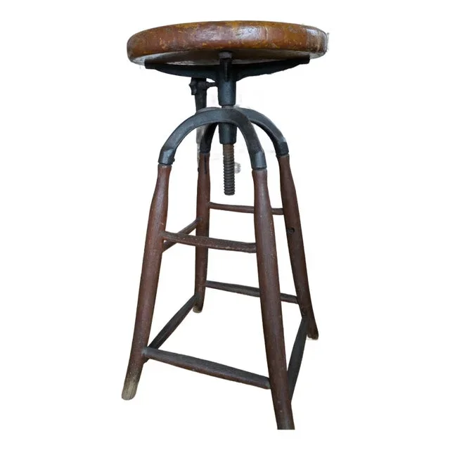 1930s Vintage Drafting Stool With Adjustable Height