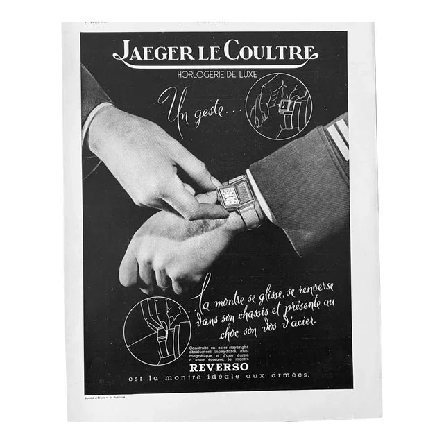 1939 Mid-Century Modern Authentic Jaeger Le-Coultre Reverso Model Watch Advertisement, Not Framed, Not Laminated