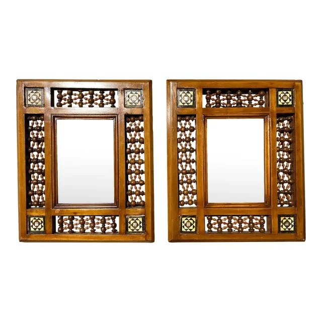 1940’s Inlaid and Carved Wooden Frames – A Pair