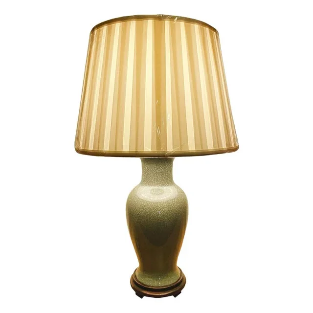 1940s Celadon Green Asian Ceramic Table Lamp