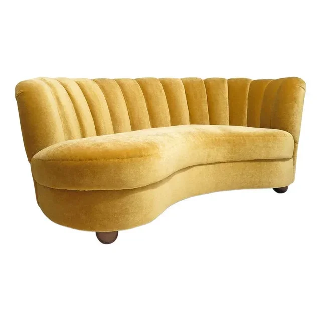 1940s Danish Mohair Sofa With Channel Back and Curved Silhouette