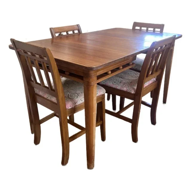 1940s Dining Table & Chairs – Oak – Leaf – Morris Furniture MFG Co. – Set of 5