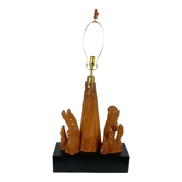 1940s Old World Florida Cypress Wood Table Lamp