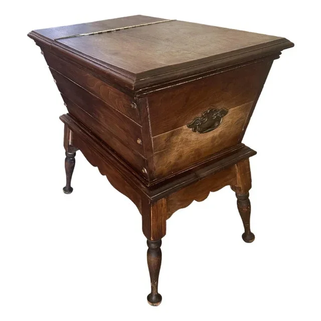 1940s Primitive Dough Box Table With Chippendale Brass Pulls.