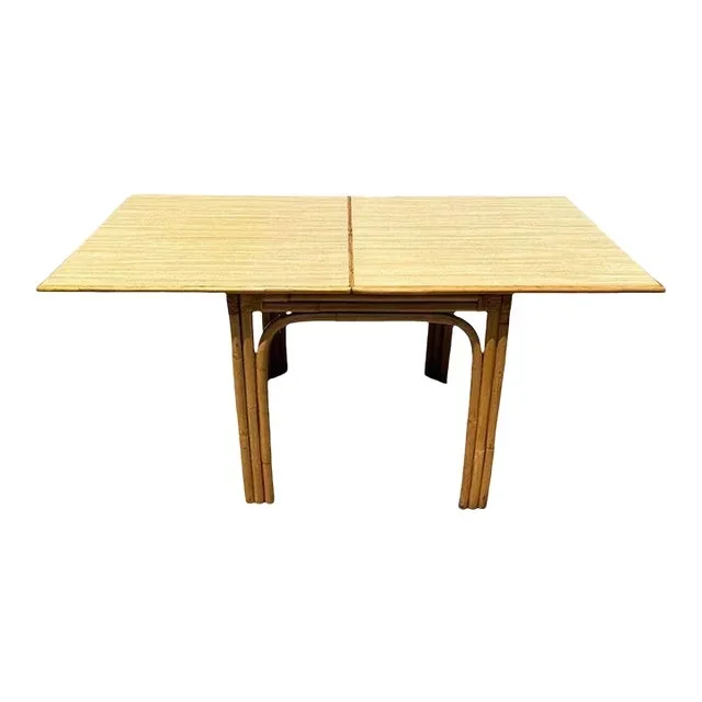 1940s Restored Mid-Century Blond Expanding Hinge Leaf Rattan Dining Table