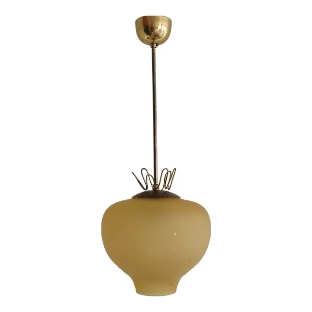 1940s Swedish Modern Brass and Glass Pendant