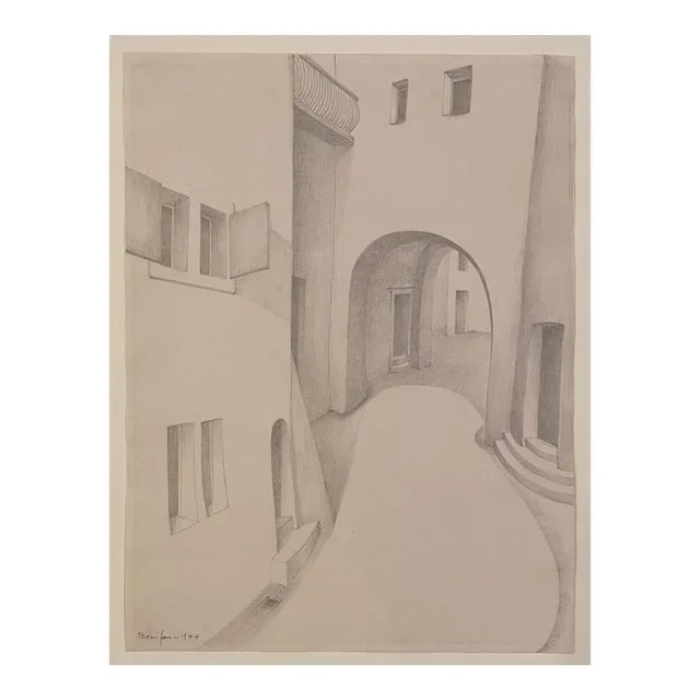 1944 Paul Bonifas Swiss Streetscene Drawing