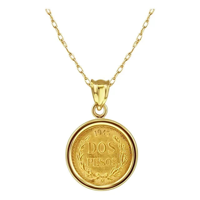1945 Dos Pesos Gold Coin Pendant with Polished Bezel