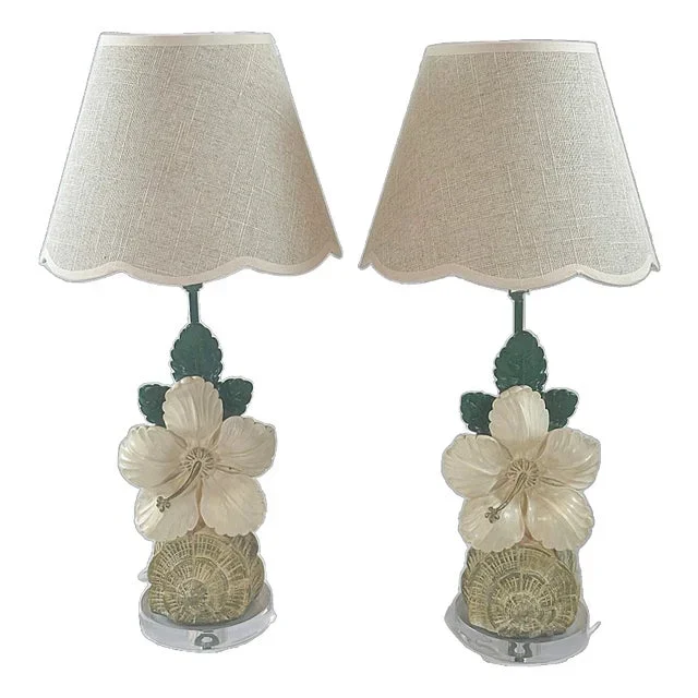 1950’s Chapman Hibiscus & Conch Shell Table Lamps – A Pair